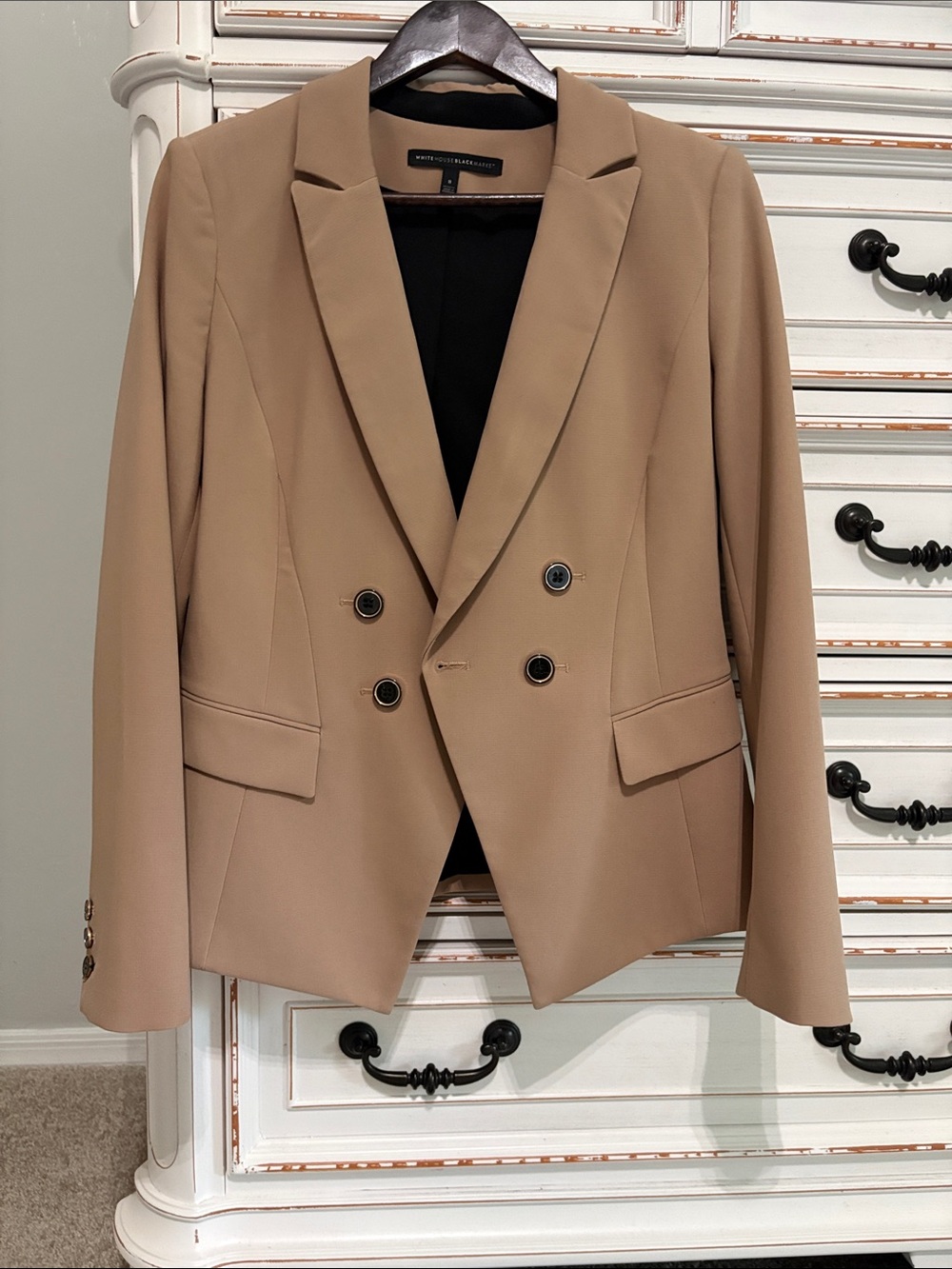 White House Black Market Double-Breasted Camel Blazer